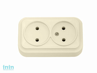 Розетка 2-ая (открытая, б/з) бежевая, Вариант, BYLECTRICA (штепсельная двухместная для открытой установки Гарантийный срок:24 месяца)