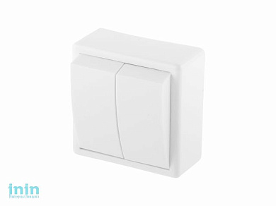 Выключатель 2 клав. (открытый, до 6А) белый, Эконом, Юпитер (А5 6-118) (ЮПИТЕР)