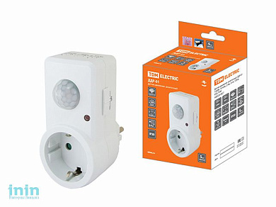 Датчик движения розеточный ДДР-01 1200Вт, 10-420с, 2-9м, 3+лк, 120гр,  IP20, TDM