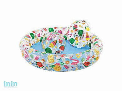 Надувной детский бассейн Фруктовый, 122х25 см + надувн. мяч 51 см, надувн. круг 51 см, INTEX (от 2 лет)