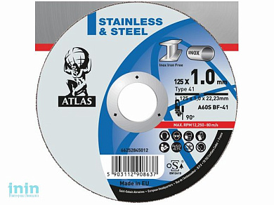 Круг отрезной 125х1.6x22.2 мм для металла ATLAS NORTON (A46S-T41 металл/нержавейка)