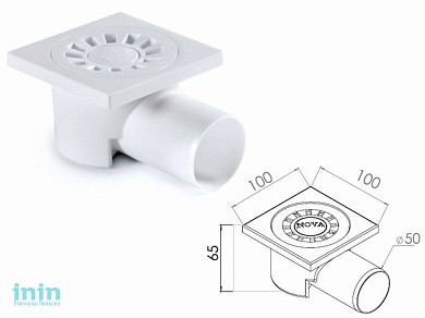 Сливной трап горизонтальный D 50 решетка пласт. 100х100 мм, NOVA