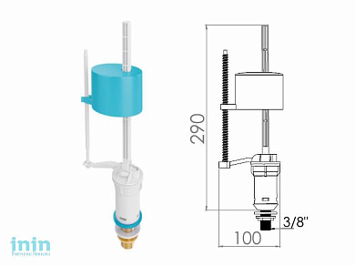 Поплавочный клапан нижней подачи воды, 3/8 - 1/2, лат. резьба, NOVA