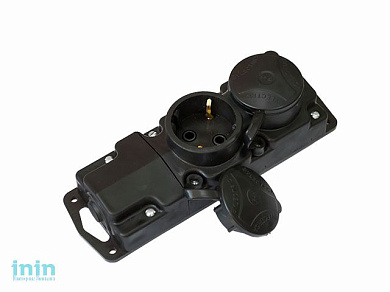 Розетка 2-ая переносная (с/з, 16А, 250В, брызг. защ.) черная, Bylectrica (Розетка штепсельная переносная двухместная с заземляющим контактом брызгозащ