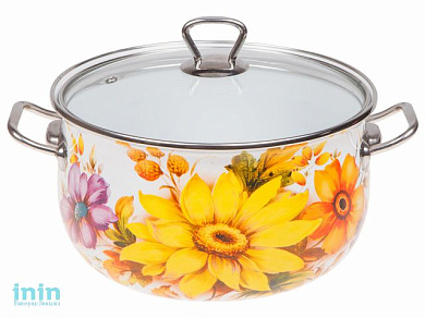 Кастрюля стальная эмалированная, 6.2 л, серия Цветочный хоровод, PERFECTO LINEA (Супер цена!  диаметр 24 см, высота 15 см)