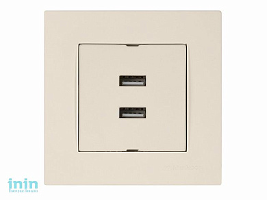 Розетка компьютерная 2хUSB (скрытая, горизонт.) кремовая, RITA, MUTLUSAN (2xUSB charge, 5V-1.0A)