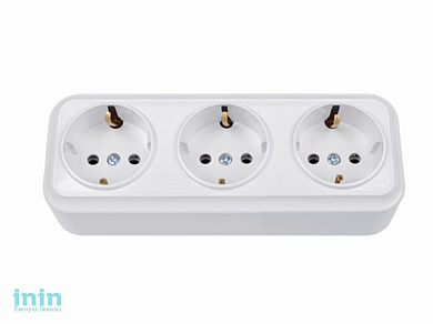 Розетка 3-ая (открытая, с/з) белая, Вариант, Bylectrica (Розетка штепсельная трехместная для открытой установки с заземляющим контактом Гарантийный ср