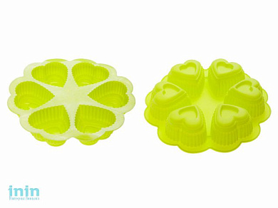 Форма для выпечки, силиконовая, круглая на 6 сердец, 25 х 4.5 см, зеленая, PERFECTO LINEA