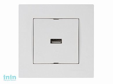 Розетка 1-ая USB (скрытая, горизонт.) белая, RITA, MUTLUSAN (USB charge, 5V-2.1A)