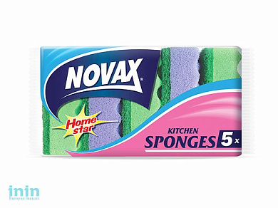 Губки кухонные 5 шт NV (Материал: Пенополиуретан + фибра. Цвет: Зеленый / Фиолетовый. Размер единицы: 80 x 50 x 32 мм) (NOVAX)
