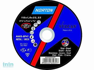 Круг отрезной 230х2.5x22.2 мм для металла Vulcan NORTON