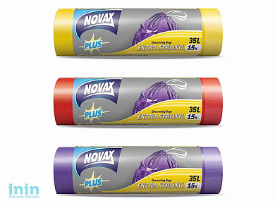 Пакеты для мусора 35л/15шт c затяжкой NV Plus (Материал / Цвет: LDPE / Фиолетовый . Размер единицы: 50 x 55 см.Толщина: 18 мкм) (NOVAX)