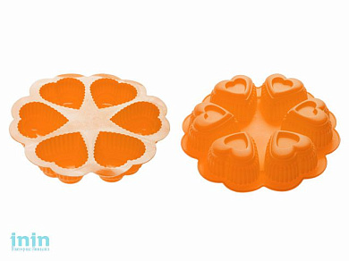 Форма для выпечки, силиконовая, круглая на 6 сердец, 25 х 4.5 см, оранжевая, PERFECTO LINEA