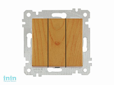 Выключатель 3-клав. (скрытый, без рамки, винт. зажим) дуб, RITA, MUTLUSAN (10 A, 250 V, IP 20)