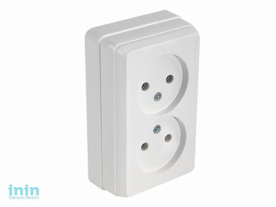 Розетка 2-ая (открытая, б/з, керамика) белая, BRON, MUTLUSAN (16 A, 250 V, IP 20)