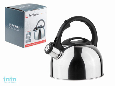 Чайник со свистком, нержавеющая сталь, 2.5 л, серия Magnum, серебристый металлик, PERFECTO LINEA