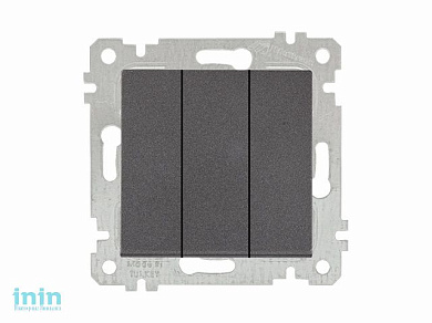 Выключатель 3-клав. (скрытый, без рамки, пруж. зажим) дымчатый, RITA, MUTLUSAN (10 A, 250 V, IP 20)