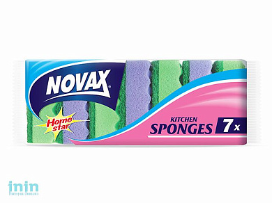 Губки кух.7шт/уп NV (Материал: Пенополиуретан + фибра. Цвет: Зеленый / Фиолетовый. Размер единицы: 80х50х32 мм) (NOVAX)