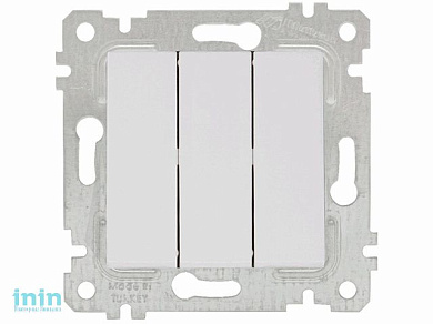 Выключатель 3-клав. (скрытый, без рамки, винт. зажим) белый, RITA, MUTLUSAN (10 A, 250 V, IP 20)