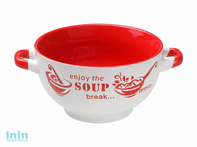 Супница керамическая, 140 мм, круглая, серия Окрошка, бело-красная, PERFECTO LINEA (объем 550 мл)