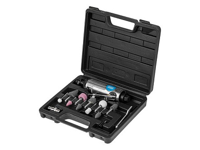 Пневмошлифмашина прямая DGM DTG-2502 с набором шарошек (25000 об/мин; 115 л/мин; Цанги:3 мм/6 мм; 10 шлифкамней; Чемодан)