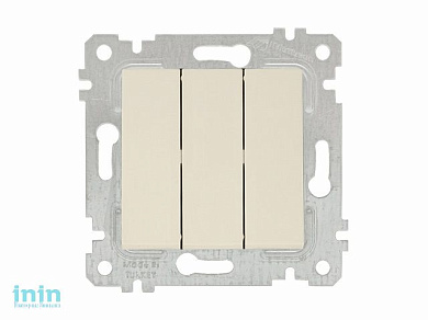 Выключатель 3-клав. (скрытый, без рамки, пруж. зажим) кремовый, RITA, MUTLUSAN (10 A, 250 V, IP 20)
