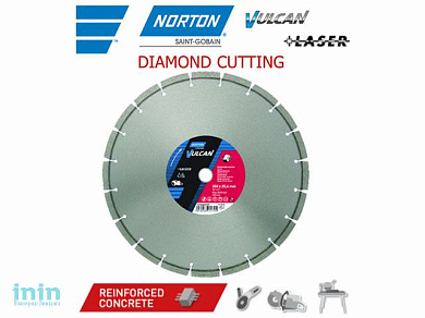 Алмазный круг 350х25.4 мм по ж/бетону сегмент. VULCAN LASER NORTON (сухая/мокрая резка)