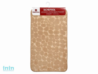 Коврик для ванной c памятью формы "Камушки" 45х75х1,2 см, бежевый, VORTEX (ВОРТЕКС)