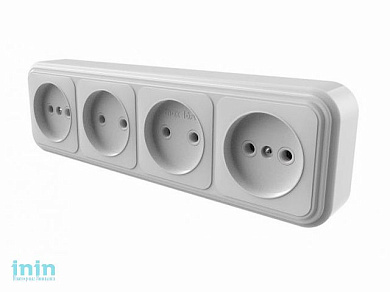 Розетка 4-ая (открытая, б/з) белая, Стандарт, Юпитер (RA16-464-Б) (ЮПИТЕР)