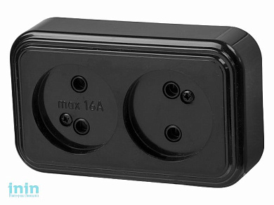 Розетка 2-ая (открытая, б/з) черная, Стандарт, Юпитер (RA16-237-Ч) (ЮПИТЕР)