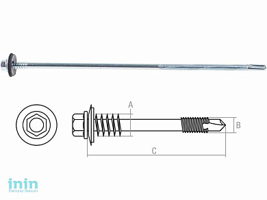 Саморез для сэндвич-панелей 6.3/5.5х185 мм цинк, шайба с прокл. (30 шт в карт. уп.) STARFIX