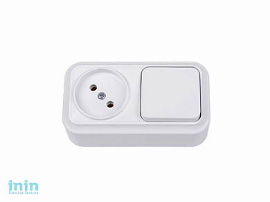 Блок выкл. 1 клав. + розетка (открытая, б/з) белая, Вариант, Bylectrica (Блок  В-РЦ-7111    Выключатель одноклавишный + розетка открытой установки Гар