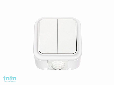 Выключатель 2 клав. (открытый, 6А, брызг. защ.) белый, Пралеска Аква, Bylectrica (Выключатель двухклавишный брызгозащищенный открытой установки Гарант