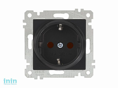 Розетка 1-ая (скрытая, без рамки, с/з, шторки) черная, RITA, MUTLUSAN (16 A, 250 V, IP 20)