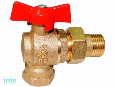 Кран шаровый угловой 1/2" нар.-вн. бабочка (со сгоном)  PN1,6 МПа 11Б27п17, Цветлит