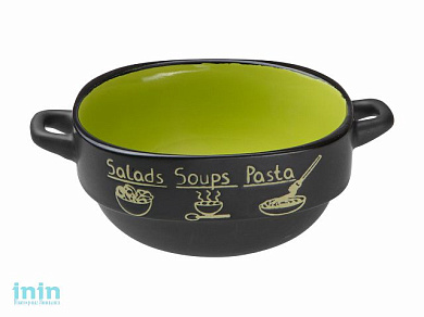 Супница керамическая, 140 мм, круглая, серия Харчо, черно-зеленая, PERFECTO LINEA