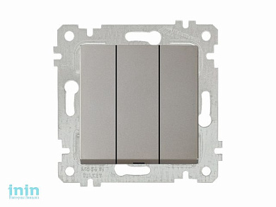 Выключатель 3-клав. (скрытый, без рамки, винт. зажим) титан, RITA, MUTLUSAN (10 A, 250 V, IP 20)