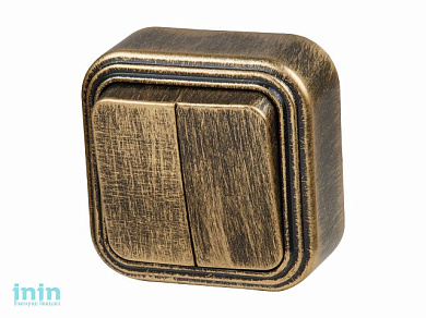 Выключатель 2 клав. (открытый, до 6А) бронз., Стандарт, Юпитер (VA56-232-ЧБ) (ЮПИТЕР)