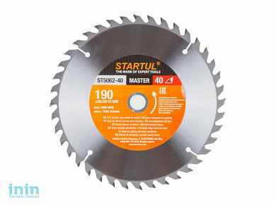 Диск пильный 190х30/20/16 мм 40 зуб. по дереву STARTUL (твердоспл. зуб)