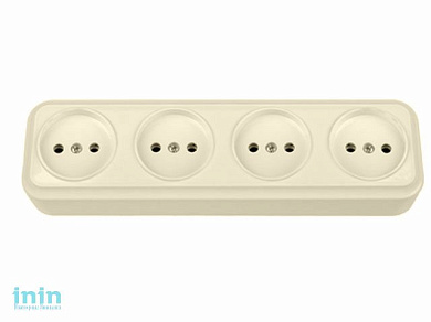 Розетка 4-ая (открытая, б/з) бежевая, Вариант, BYLECTRICA (штепсельная четырехместная для открытой установки Гарантийный срок:24 месяца)