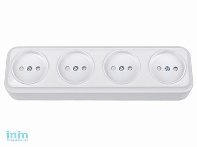 Розетка 4-ая (открытая, б/з, з/ш) белая, Вариант, Bylectrica (Розетка штепсельная четырехместная для открытой установки со шторками Гарантийный срок:2