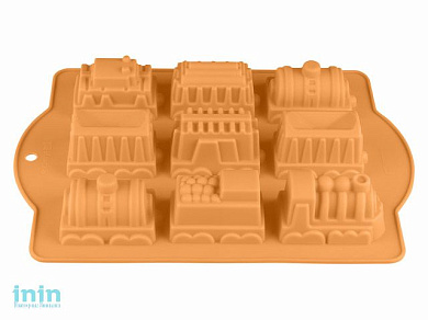 Форма для выпечки, силиконовая, паровозики, 34 х 24 х 5 см, персиовая, PERFECTO LINEA (Супер цена!)