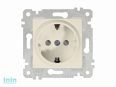 Розетка 1-ая (скрытая, без рамки, с/з, шторки) кремовая, RITA, MUTLUSAN (16 A, 250 V, IP 20)