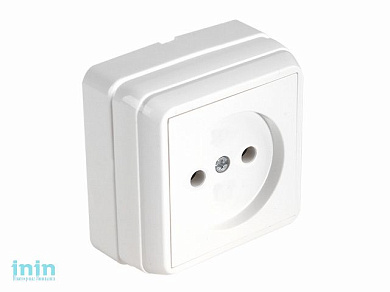 Розетка 1-ая (открытая, б/з, керамика) белая, BRON, MUTLUSAN (16 A, 250 V, IP 20)