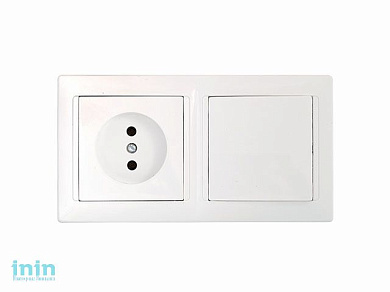 Блок выкл. 1 клав. + розетка (скрытая, б/з) белая, Стиль, Bylectrica (Блок выключатель одноклавишный + розетка скрытой установки Гарантийный срок:24 м