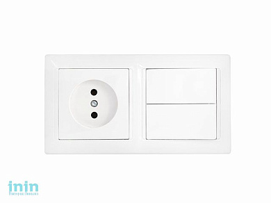 Блок выкл. 2 клав. + розетка (скрытая, б/з) белая, Стиль, Bylectrica (Блоквыключатель двухклавишный + розетка скрытой установки Гарантийный срок:24 ме