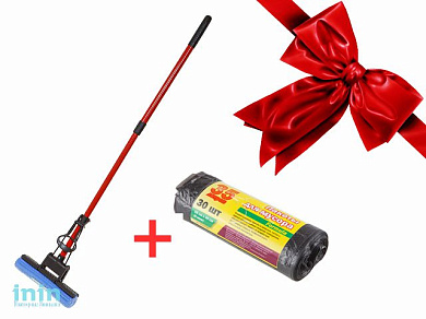 Швабра отжимная, красная + Пакеты для мусора Formula, 35 л, 30 шт., PERFECTO LINEA (Промо)
