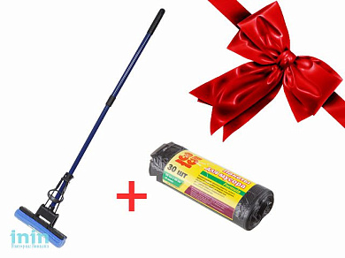 Швабра отжимная, синяя + Пакеты для мусора Formula, 35 л, 30 шт., PERFECTO LINEA (Промо)