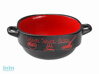 Супница керамическая, 140 мм, круглая, серия Харчо, черно-красная, PERFECTO LINEA