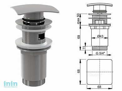 Водослив для умывальника click/clack 5/4, цельнометаллический с квадратной заглушкой, Alcaplast (Водослив для умывальника click/clack 5/4, цельнометал